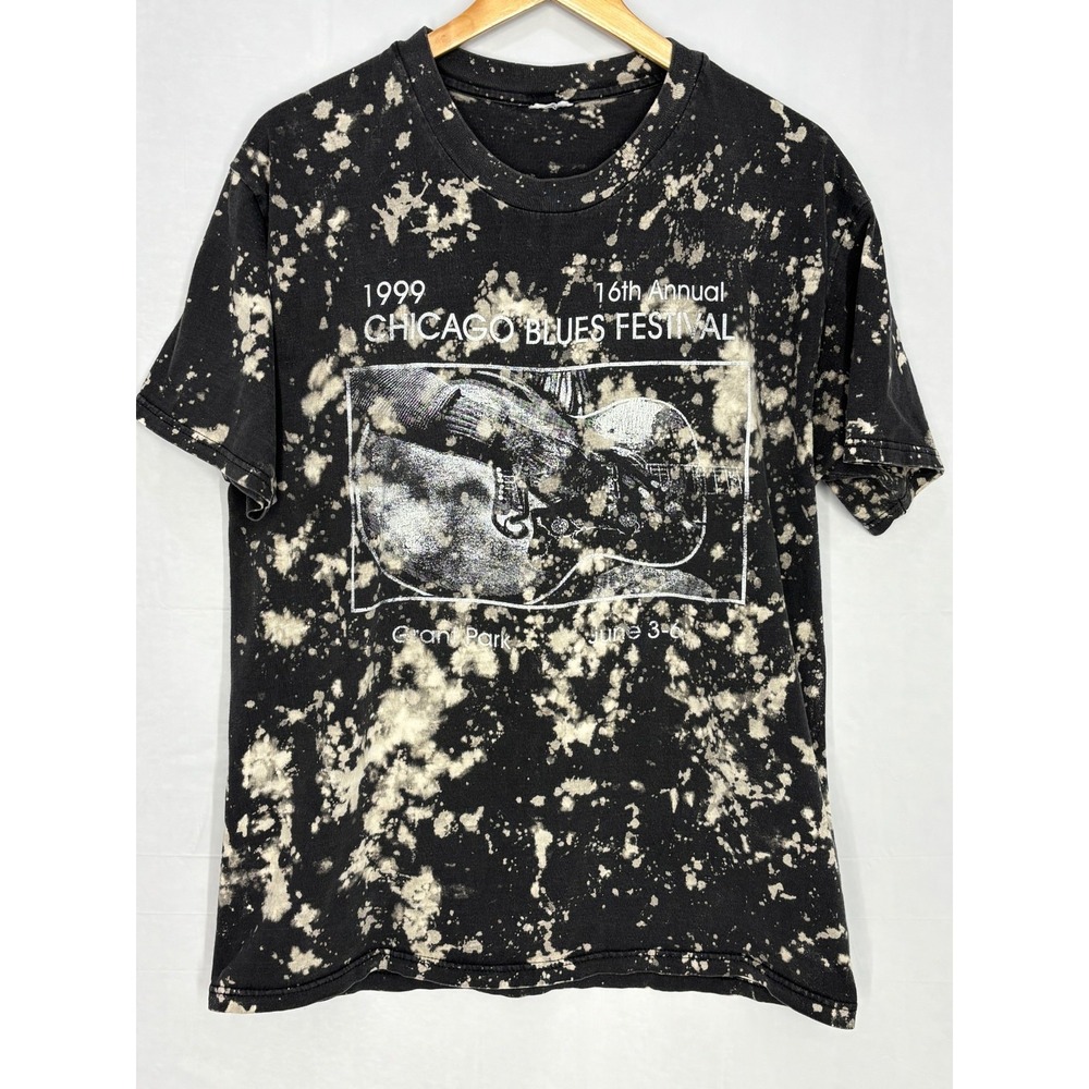 Chicago Blues Festival Graphic T-Shirt Mens Black Tie-Dye Large Vintage 90